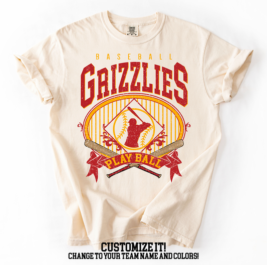 Grizzlies Vintage Baseball Shirt- can customize to team