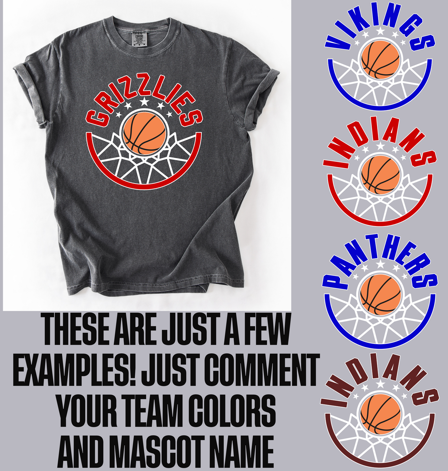 Grizzlies Basketball Hoop Shirt-To Change Team choose Custom and Type Name and Colors